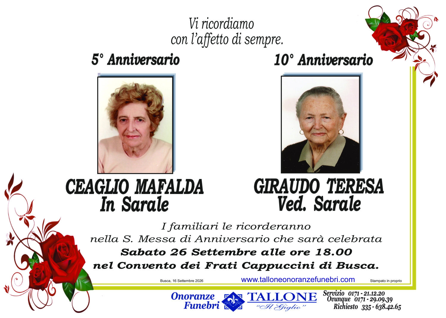 Mafalda Ceaglio In Sarale Giraudo Teresa Ved. Sarale